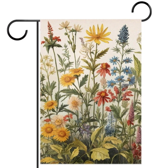 Colorful Botanical Wildflowers Floral Herbs Double Sided Garden Flag Decorative Weather Resistant Yard Flag, Large DIY Vertical Flag for Farmhouse Patio Lawn, 28x40 Inch