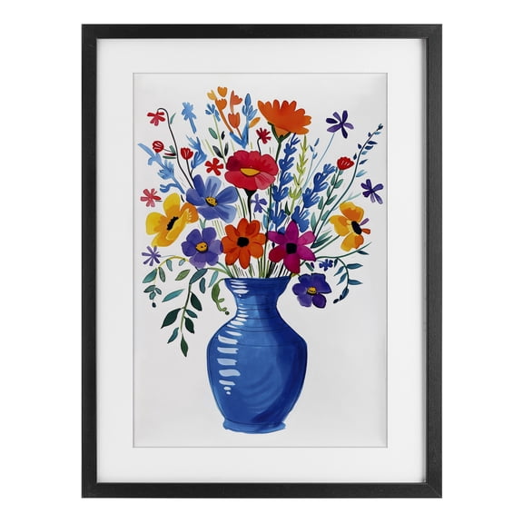 Stupell Industries Colorful Bouquet Blue Red Black Framed Print Under Glass, design by LSR Design Studio
