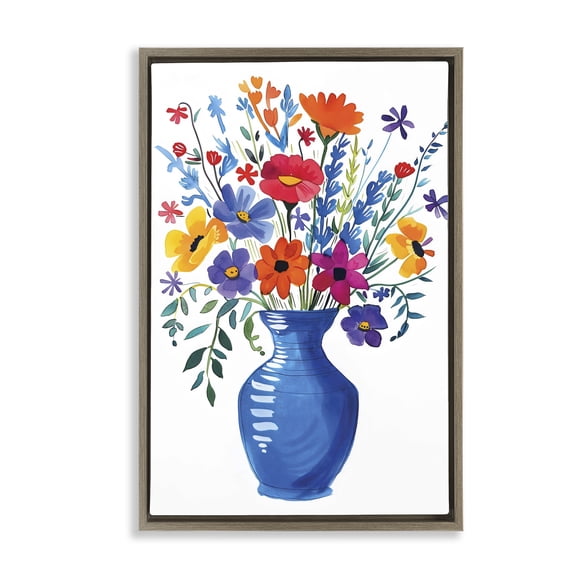 Stupell Industries Colorful Bouquet Blue Red Brown Framed Floater Canvas Wall Art, design by LSR Design Studio