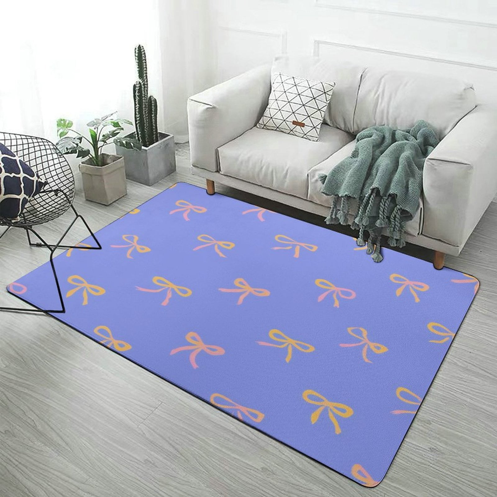 Bow Throw Rug Colorful Bow Pattern on Blue Background Carpet Style Living Room ...
