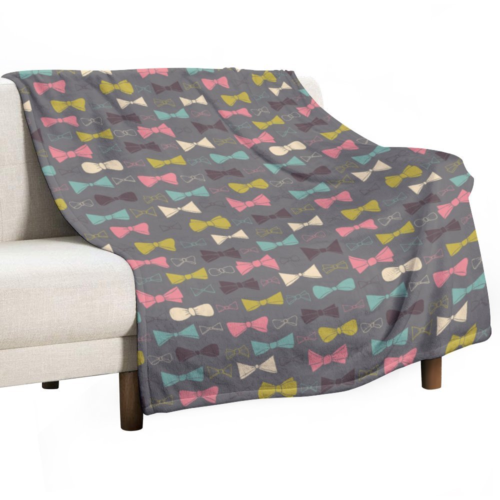 Colorful Bows Gray Red Yellow Blue Blanket, Gift Throw Blanket for Sofa