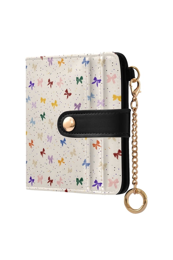 Colorful Bowtie Polka Dot Small Wallet for Women RFID Blocking Bifold PU Leather Credit Card Holder with Zipper Coin Pocket Compact Cute Travel Purse Magnetic Snap 7 Card Slots