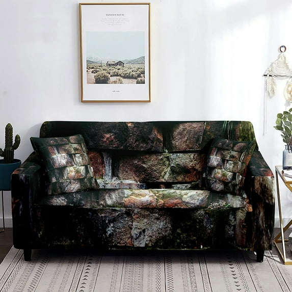 Colorful Brick Pattern Elastic Sofa Cover for Living Room Stretch Couch Cover Wall Print Washable Cover 1/2/3/4 Seater Anti-Dust