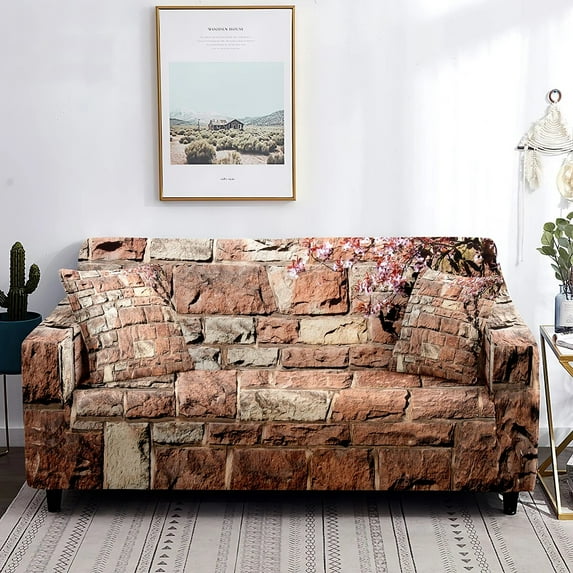 Colorful Brick Pattern Elastic Sofa Cover for Living Room Stretch Couch Cover Wall Print Washable Cover 1/2/3/4 Seater Anti-Dust