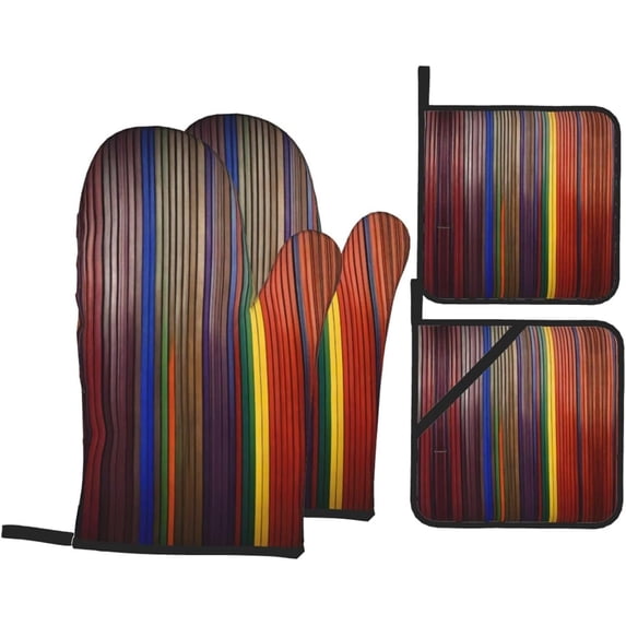 Colorful Brick Print Oven Mitts and Pot Holders Sets 4 Piece Set Kitchen Women Men Cooking Baking Microwave Heat Resistant