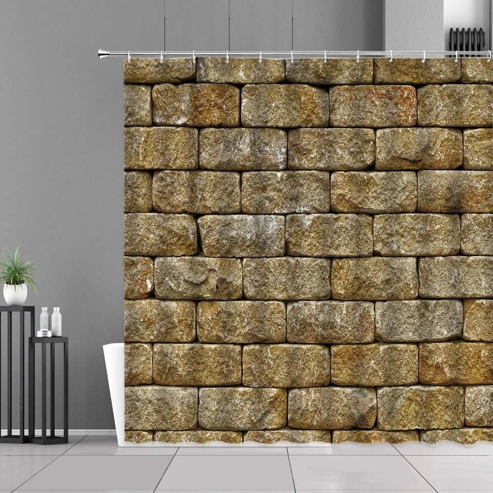 Colorful Brick Wall Shower Curtains Floral Plant Stone Walls Print Bath Curtain Retro Style Home