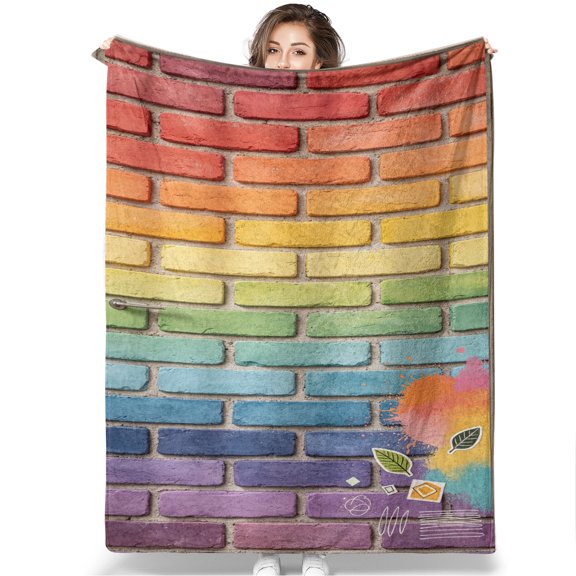 Colorful Brick Wall Throw Blanket, Blanket for Couch Sofa Bed, Birthday Gift for Men & Women Boys & Girls
