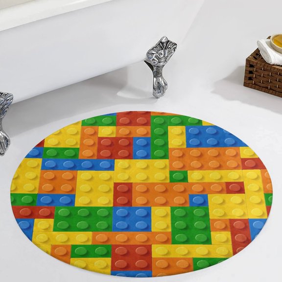 Colorful Bricks Design Round Carpet Circle Rug Outdoor Patio Area Rug Washable Large Area Rugs Hallway Room Decor Fitness Mats
