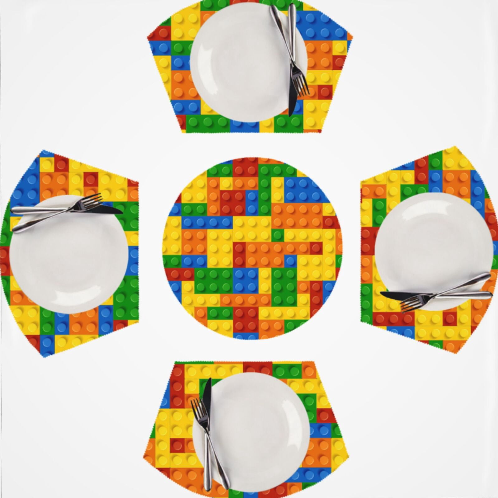 Colorful Bricks Design Round Table Placemats Set Of 5 Wedge Table Mats ...