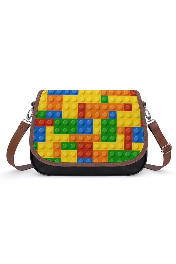 Colorful Bricks Design Vintage Crossbody Bag for Women Medium Leather Hobo Bags Shoulder Bag Classic City Leather Satchels