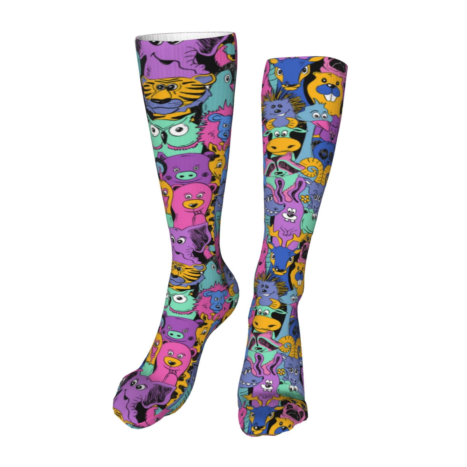 Colorful Bright Animal Knee High Socks Warm for Wowen Men Antislip