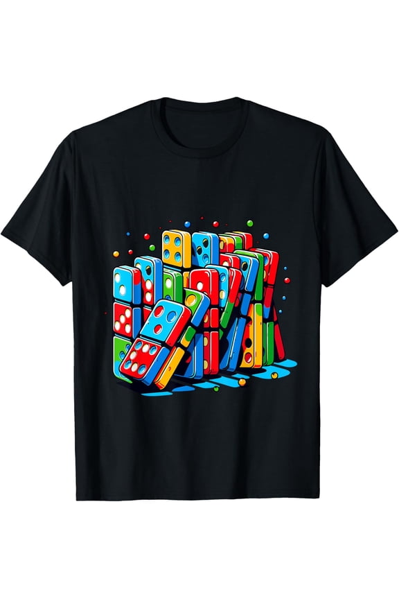 Colorful Bright Domino Cascade Red Blue Yellow Pattern T-Shirt