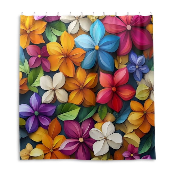 Colorful Bright Flowers Shower Curtain Liner 66x72 Inch Waterproof Shower Curtains Decorative Bathroom with 12 Pack Hooks