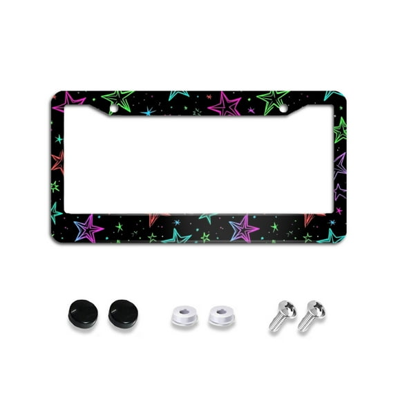 Colorful Bright Stars License Plate Frames for Women Men Car Plate Holder Cover Metal Tag Aluminum Car Accessories Front Rear Plate Decor
