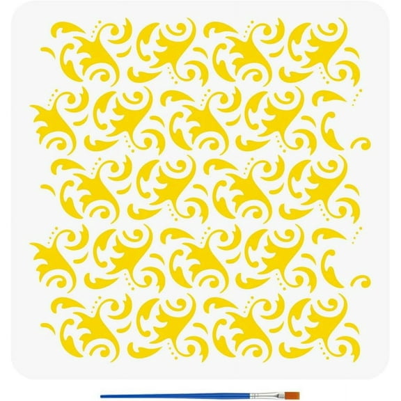 Colorful Brocade Flower Stencil with a Paint Brush 11.8x11.8Inch Brocade Patterns Stencil Vintage Brocade Floral Stencil Floral Themes Drawing Stencil for Painting on Wall Tiles Paper Furniture