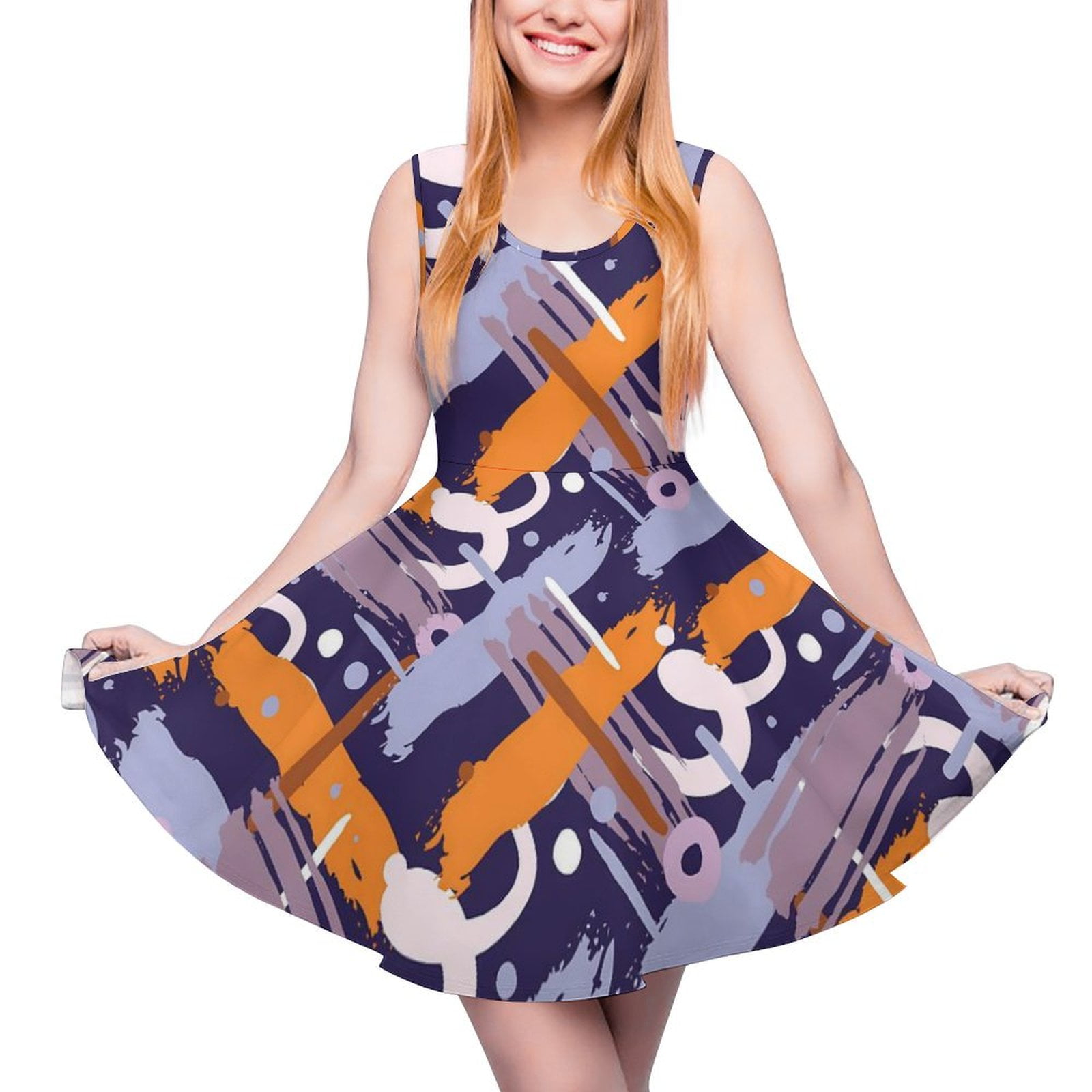 Colorful Brush Print Dress Sleeveless Abstract Art Street Wear Dresses Colorful Brush Print Dress Sleeveless Abstract Art Street Wear Dresses
