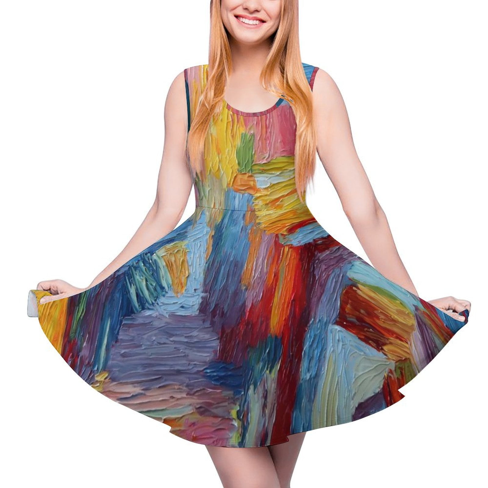 Colorful Brush Print Dress Sleeveless Abstract Art Street Wear Dresses ...