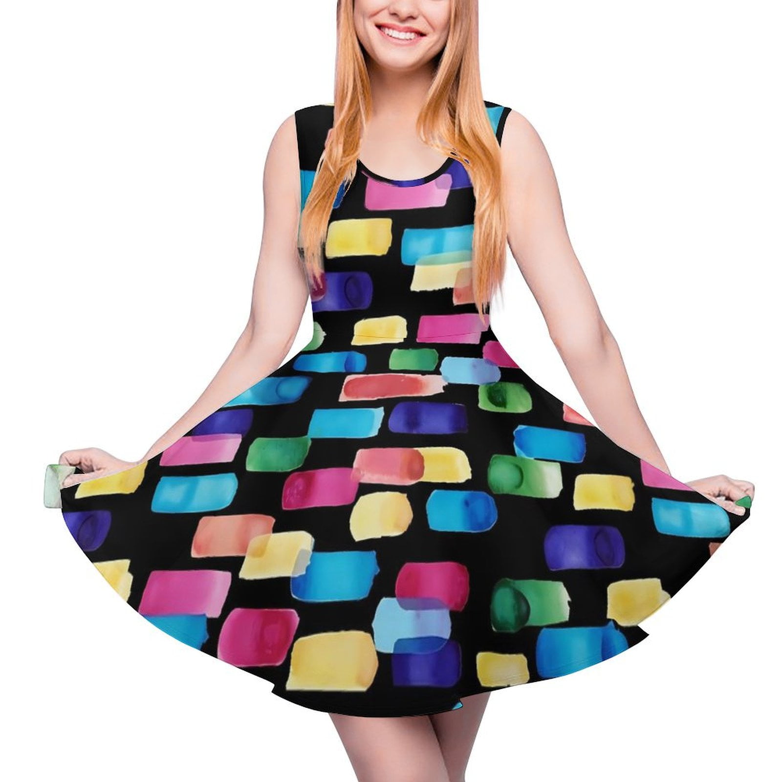 Colorful Brush Print Dress Sleeveless Abstract Art Street Wear Dresses Colorful Brush Print Dress Sleeveless Abstract Art Street Wear Dresses