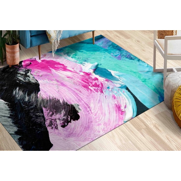 Colorful Brush Stroke Rug, Blue Rug, Modern Rug, Step Rug, Abstract Rug, Office Decor Rug, Easy To Clean Rug, 3D Printed Rug, Gift For Him, 2.3'x3.3' - 70x110 cm