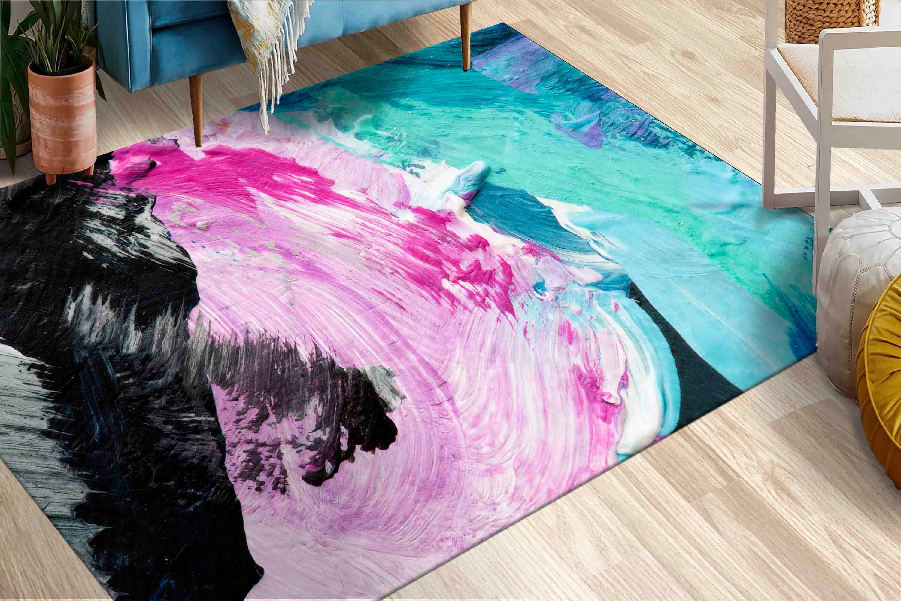 Colorful Brush Stroke Rug, Blue Rug, Modern Rug, Step Rug, Abstract Rug ...
