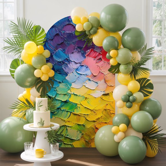 Colorful Brushstrokes Arch Backdrop Cover, 4FT, Abstract Art Expressionism Spandex Arch Covers Double-Sided Backdrop for Wedding Birthday Party Photo Background Decoration