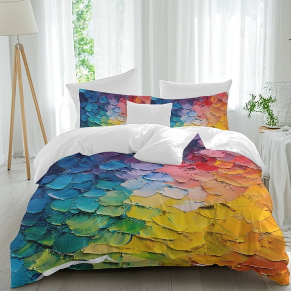 Colorful Brushstrokes Comforter Set California King Size, Abstract Art Expressionism Soft Bedding Set for Man Woman, 4 Pieces Duvet Cover Set with Fitted Sheet, 2 Pillowcases