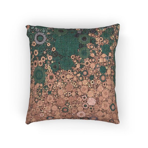 Colorful Bubble Circles Woven Pillow, Dark Green, Red, Orange and Pink Geometric Home Accent