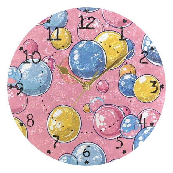 Colorful Bubble Gum Round Wall Clock Silent Analog Battery Operated Gold Pointer Home Decor 9.84" Diameter
