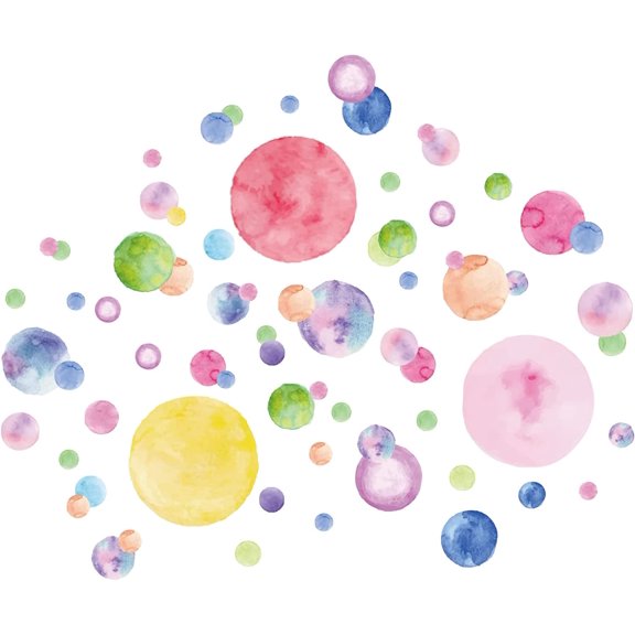 Colorful Bubbles Polka Dot Wall Decals Multi-Color Circle Watercolor Wall Sticker Watercolor Dots Decals for Room Nursery Living Room Bedroom Wall Decal Dots