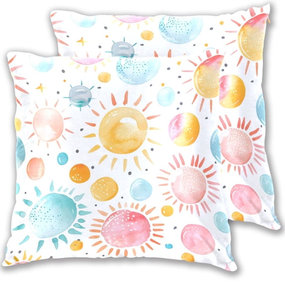 Colorful Bubbles Sun Watercolor Throw Pillow Covers Pillowcases 16 x 16 Inch Home Decor 2 Packs for Bedroom Sofa