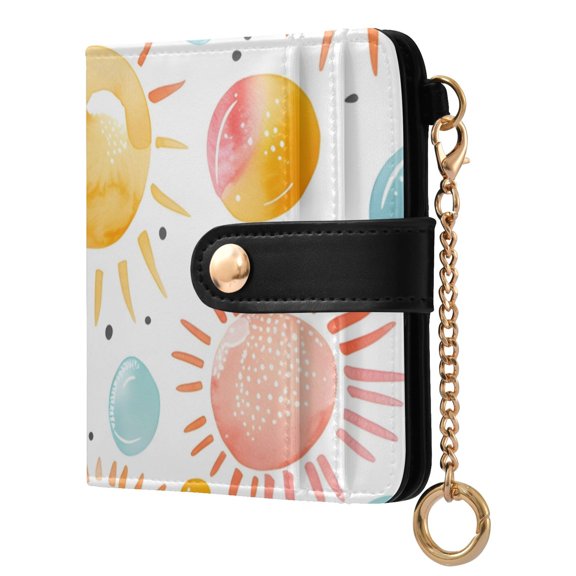 Colorful Bubbles Sun Watercolor Women's Wallet PU Leather Card Cases RFID Blocking Purse Billfold with Key Ring