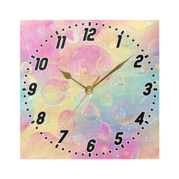 Colorful Bubbles Wall Clock Battery Operated Silent Non-Ticking Bedroom Office Kitchen Home School Decor 7.8"(Gold)