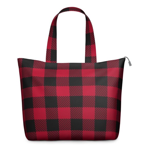 Colorful Buffalo Check Travel Duffel Retro Plaid Patterned Weekender Bag with Geometric Elements, Lightweight Overnight Tote