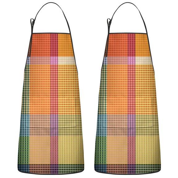 Colorful Buffalo Grid Cooking Kitchen Aprons with Pocket Extra Long Aprons Waterproof Bib Apron for Couple Bride Mrs Mr Cooking Aprons for Kitchen Cool BBQ Grilling (Set Of 2)