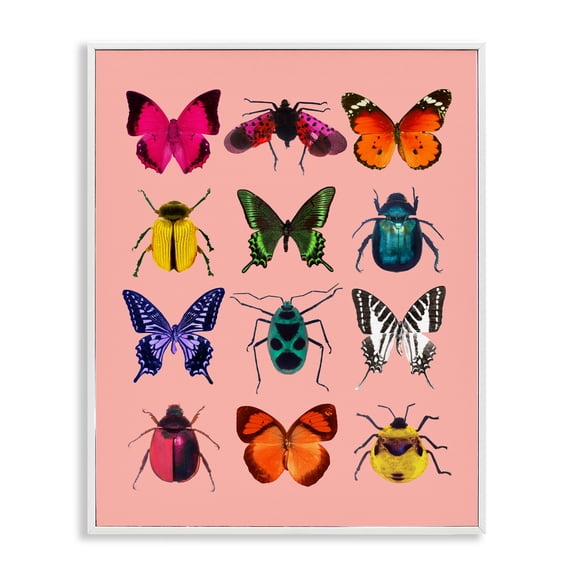 Colorful Bug Species on Pink White Framed Giclee Art, design by LISH Creative