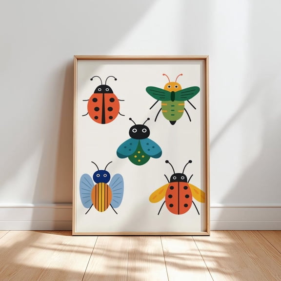 Colorful Bugs Nursery Poster: Eclectic Wall Art, Unframed Poster Size 12x18