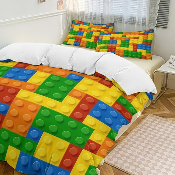 Colorful Building Block Puzzle Bedding Set Duvet Cover Couple Bedclothes Pillowcase Customized Home Textiles Bed Set for Twin Size