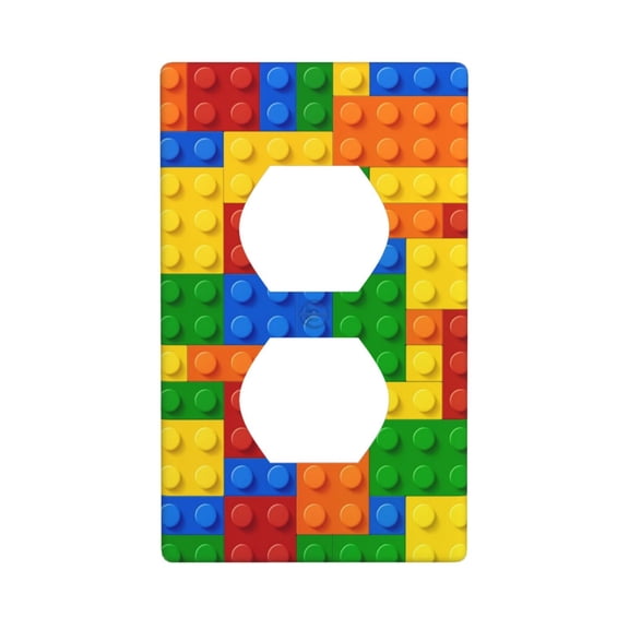 Colorful Building Blocks Style 2-Gang Duplex Outlet Wall Plate Cover, Decorative Electrical Outlet Plate, Kids Room Switch Cover, Standard Size Wall Decor with Screws
