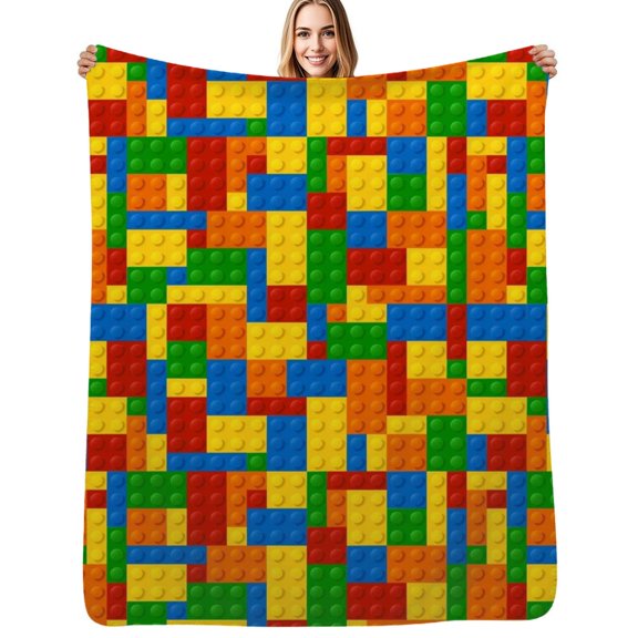 Colorful Building Bricks small plastic blocks Soft Blanket Travel Bedding Throws Flannel Bedspread Sofa Bed Cover