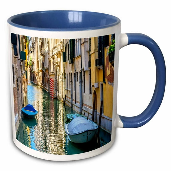 3drose, Colorful Buildings and Poles Reflection, Venice, Italy, 15oz Two-tone Blue Mug