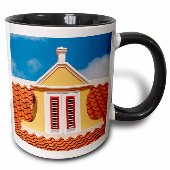 3drose, Colorful Buildings, Architecture in Capital City Willemstad, Curacao., 11oz Two-tone Black Mug