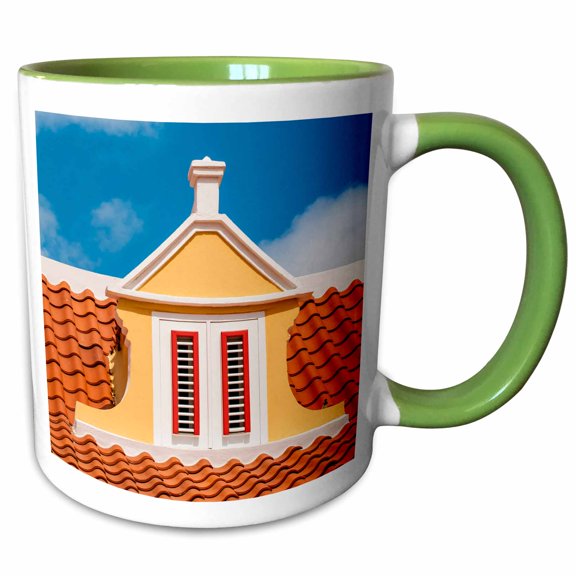 3drose, Colorful Buildings, Architecture in Capital City Willemstad, Curacao., 11oz Two-tone Green Mug