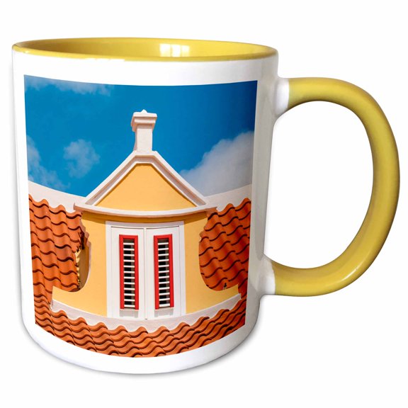 3drose, Colorful Buildings, Architecture in Capital City Willemstad, Curacao., 11oz Two-tone Yellow Mug