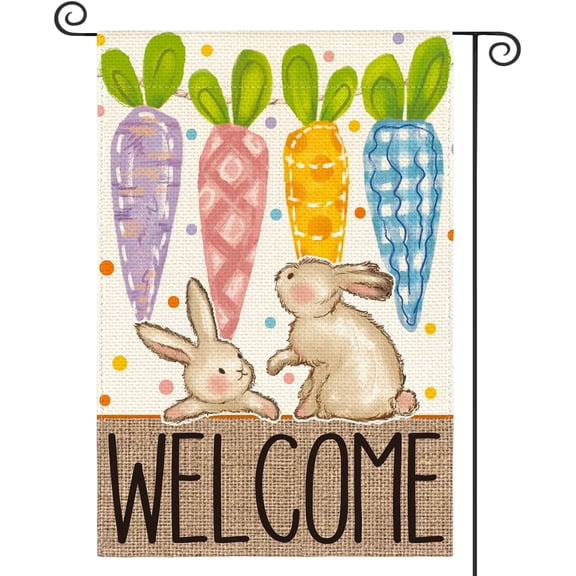 Colorful Bunnies Carrots Garden Flag 12x18 Inch Double Sided Welcome Easter Outdoor Yard Decor