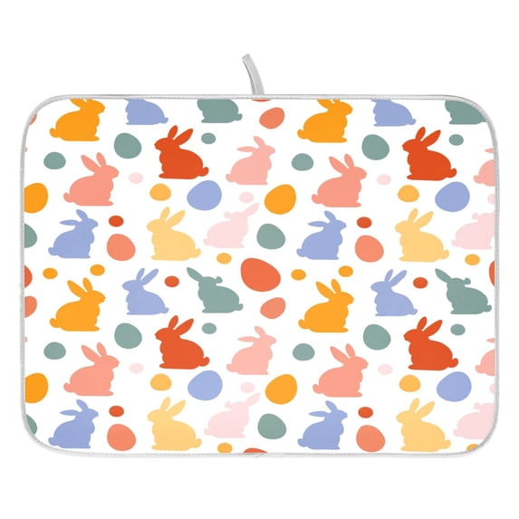 Colorful Bunnies Eggs Pattern Drying Dish Mat Quick Drying Absorbent ...