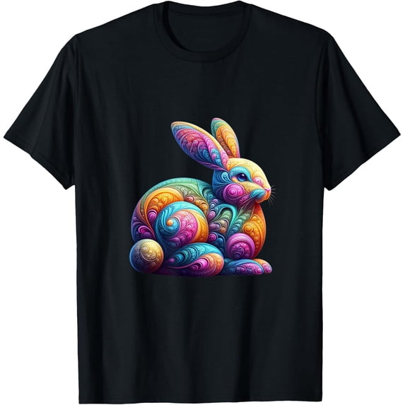 Colorful Bunny Rabbit Fractal Cosmic Swirl Art Design T-Shirt All Size S-5XL