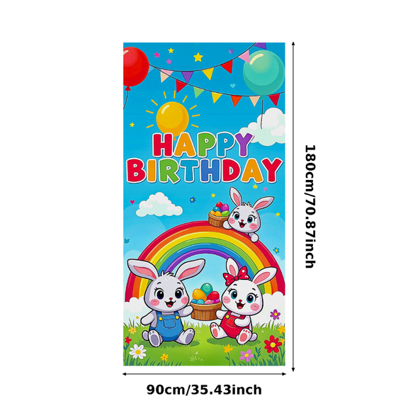 Colorful Bunny Themed Happy Birthday Banner Background Party Decors Backdrop for Photography Props Birthday Party Celebrations Family Gatherings Kids Parties