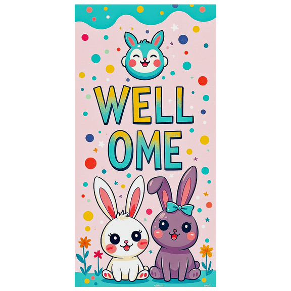 Colorful Bunny Themed Welcome Banner Party Backdrop Decorations for Easter Celebrations Bunny Decor Background Photography Props Family Gatherings Spring Parties