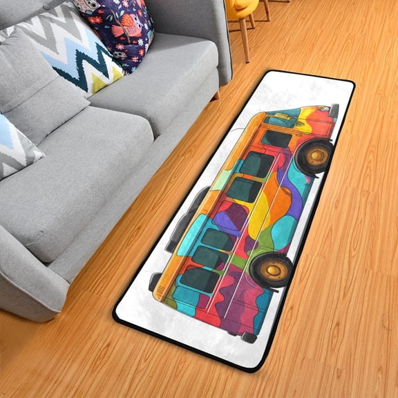 Colorful Bus Hallway Runner Rug 2'X6' Non-Slip Washable Carpet Runner Kitchen Entryway Laundry Bedroom