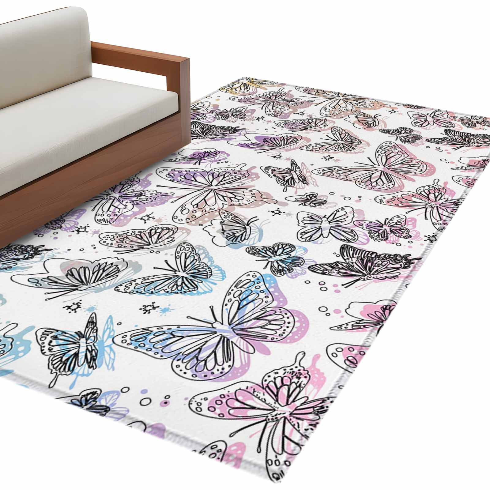 Colorful Butterflies Area Rugs Collection 4'x6', Spring Modern Abstract ...